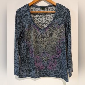 Tricotto V-Neck Long Sleeve Gem Detailed Shirt